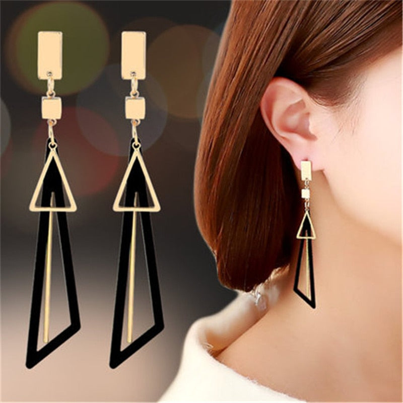 Korean Long Statement Geometric Triangle Tassel Dangle Drop Earrings For Women Earrings Fashion Jewelry