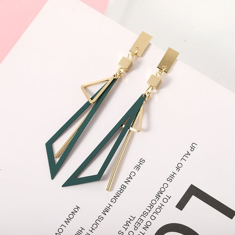 Korean Long Statement Geometric Triangle Tassel Dangle Drop Earrings For Women Earrings Fashion Jewelry