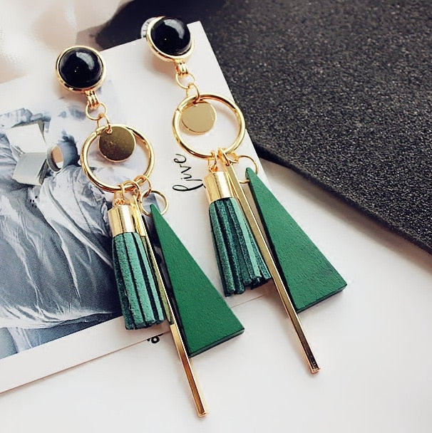 Korean Long Statement Geometric Triangle Tassel Dangle Drop Earrings For Women Earrings Fashion Jewelry