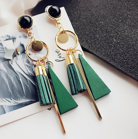 Korean Long Statement Geometric Triangle Tassel Dangle Drop Earrings For Women Earrings Fashion Jewelry