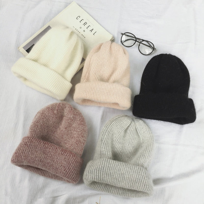 fashion warm beanies hats casual women solid adult rabbit caps cover head