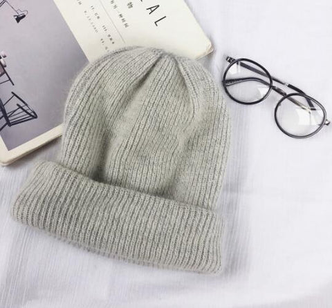 fashion warm beanies hats casual women solid adult rabbit caps cover head