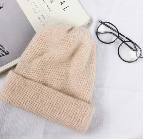 fashion warm beanies hats casual women solid adult rabbit caps cover head