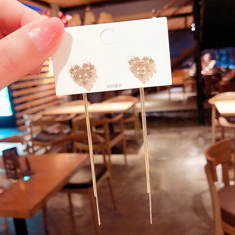 Women Long Tassel Earrings Korean Sweet Butterfly Rhinestone Earring.