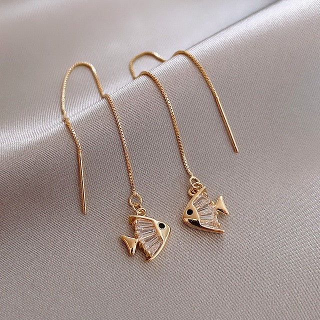 Women Long Tassel Earrings Korean Sweet Butterfly Rhinestone Earring.