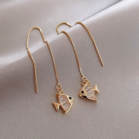 Women Long Tassel Earrings Korean Sweet Butterfly Rhinestone Earring.