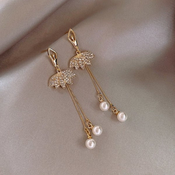 Women Long Tassel Earrings Korean Sweet Butterfly Rhinestone Earring.
