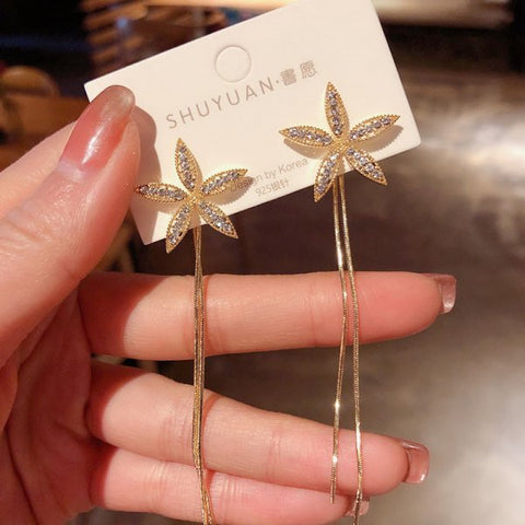 Women Long Tassel Earrings Korean Sweet Butterfly Rhinestone Earring.