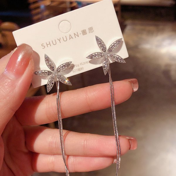 Women Long Tassel Earrings Korean Sweet Butterfly Rhinestone Earring.