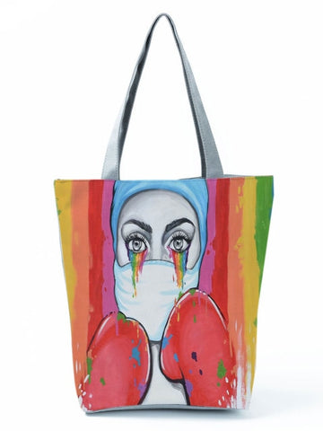 Cartoon Ladies Nurse Printed Handbag Foldable High Capacity Women Shoulder Shopping Bag Chic Travel Beach Bag