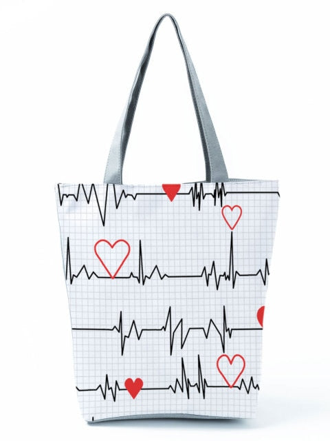 Cartoon Ladies Nurse Printed Handbag Foldable High Capacity Women Shoulder Shopping Bag Chic Travel Beach Bag