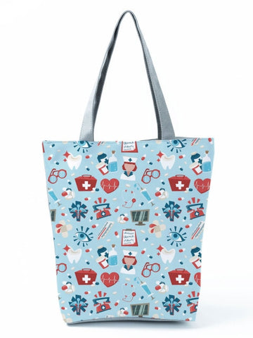 Cartoon Ladies Nurse Printed Handbag Foldable High Capacity Women Shoulder Shopping Bag Chic Travel Beach Bag