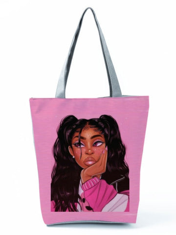 Cartoon Ladies Nurse Printed Handbag Foldable High Capacity Women Shoulder Shopping Bag Chic Travel Beach Bag
