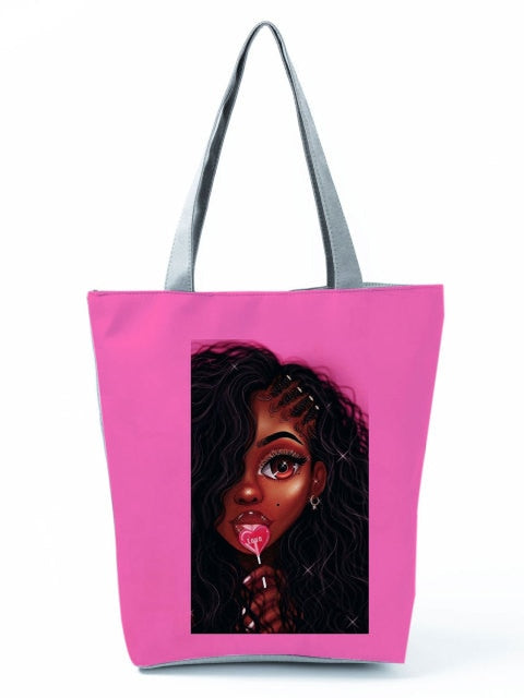 Cartoon Ladies Nurse Printed Handbag Foldable High Capacity Women Shoulder Shopping Bag Chic Travel Beach Bag