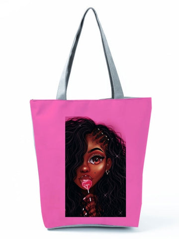 Cartoon Ladies Nurse Printed Handbag Foldable High Capacity Women Shoulder Shopping Bag Chic Travel Beach Bag