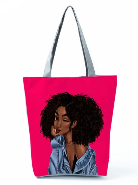 Cartoon Ladies Nurse Printed Handbag Foldable High Capacity Women Shoulder Shopping Bag Chic Travel Beach Bag