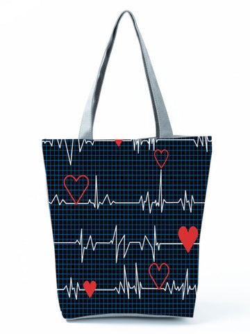 Cartoon Ladies Nurse Printed Handbag Foldable High Capacity Women Shoulder Shopping Bag Chic Travel Beach Bag