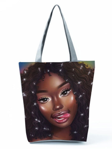 Cartoon Ladies Nurse Printed Handbag Foldable High Capacity Women Shoulder Shopping Bag Chic Travel Beach Bag