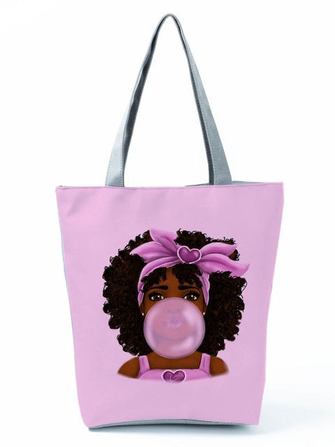 Cartoon Ladies Nurse Printed Handbag Foldable High Capacity Women Shoulder Shopping Bag Chic Travel Beach Bag