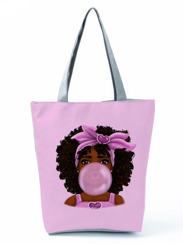 Cartoon Ladies Nurse Printed Handbag Foldable High Capacity Women Shoulder Shopping Bag Chic Travel Beach Bag