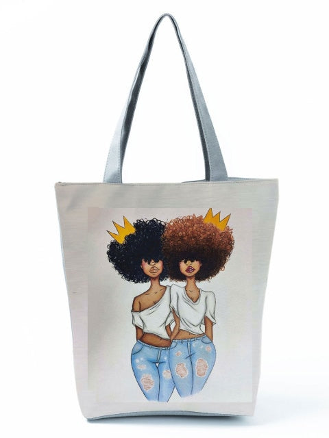 Cartoon Ladies Nurse Printed Handbag Foldable High Capacity Women Shoulder Shopping Bag Chic Travel Beach Bag