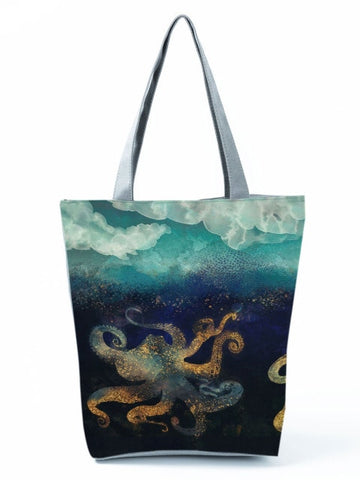 Cartoon Ladies Nurse Printed Handbag Foldable High Capacity Women Shoulder Shopping Bag Chic Travel Beach Bag