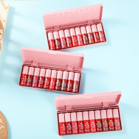 Mini 10 Colors Liquid Lip Gloss Waterproof Non-stick 24 Hours Long Lasting .