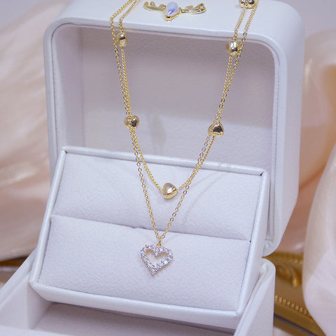 Heart Necklace Shining Bling AAA Zircon Women