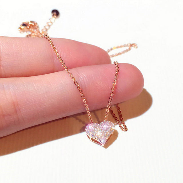 Heart Necklace Shining Bling AAA Zircon Women