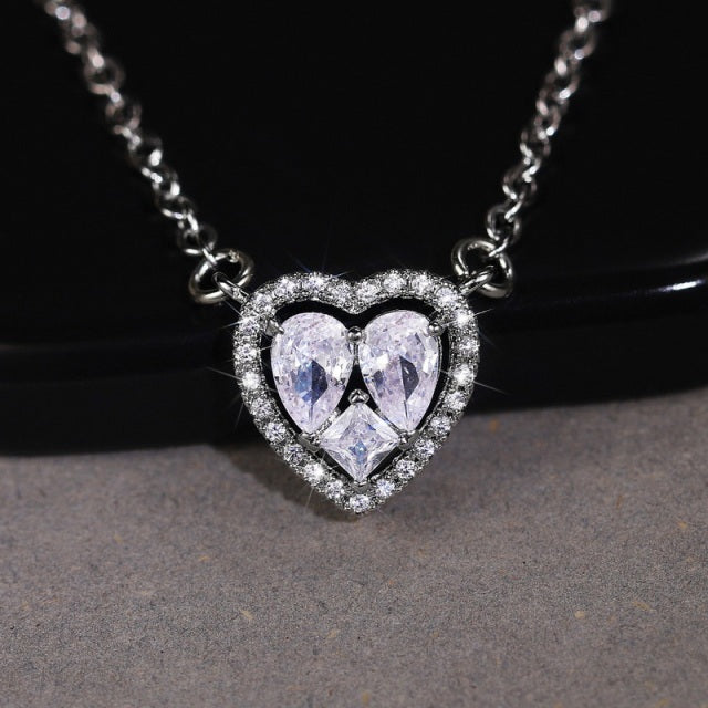 Heart Necklace Shining Bling AAA Zircon Women
