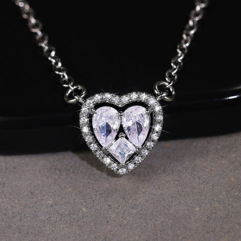 Heart Necklace Shining Bling AAA Zircon Women