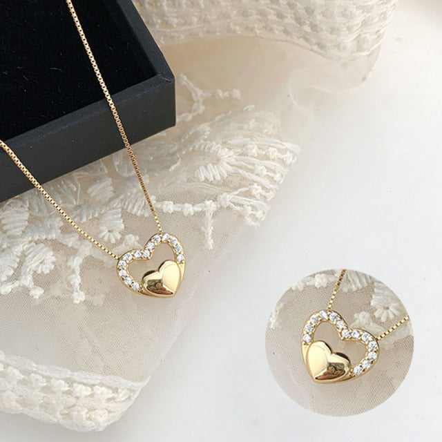 Heart Necklace Shining Bling AAA Zircon Women